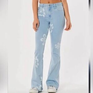 Hollister Light Blue Floral Flare Jeans